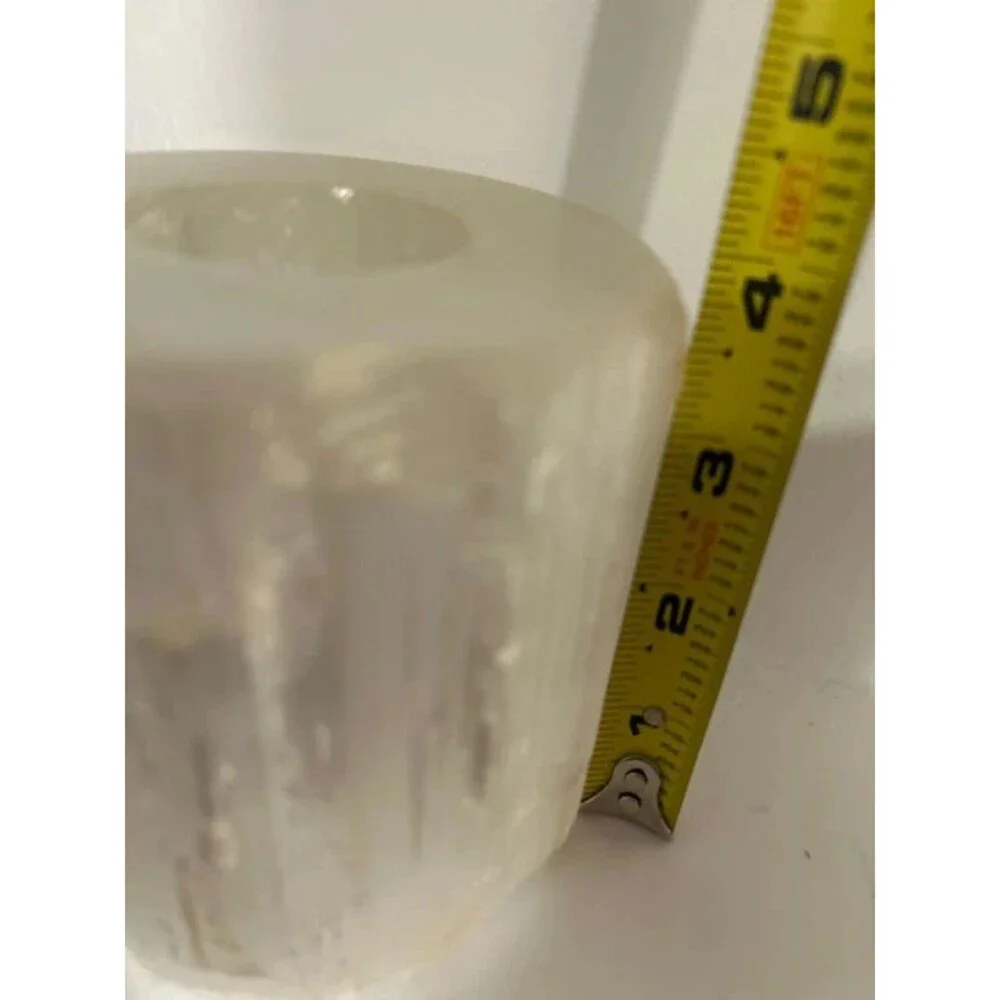 Cylindrical selenite crystal tealight candle holder “4